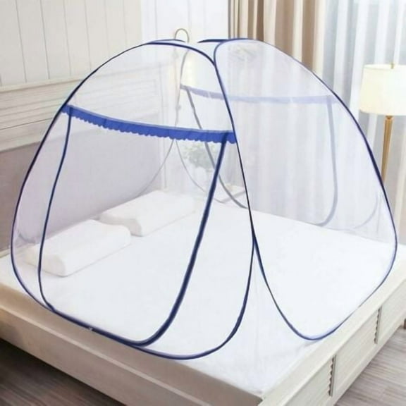 Pop Up Mosquito Net for Double Bed, Double Door Zipper Closure, Portable Tent, Travel Mosquito Net, Easy and Quick Installation Blue 150X200X180c'm,