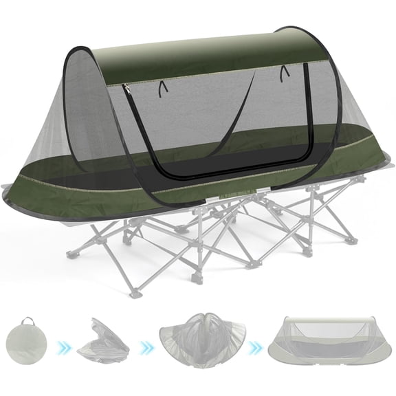 Pop-Up Mosquito Tent for Camping, 1-Person Bug Net Cot Tent, 3-Second Automatic Setup, Lightweight Portable Screen Net for Adults and Kids