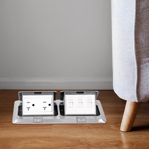 Pop Up Outlet, Floor Mount 2 Gang Floor Socket with 2x 20A US Outlets + 3x LAN Ports, Aluminum Panel, Slow Pop Up, for Office, Home, Conference Room