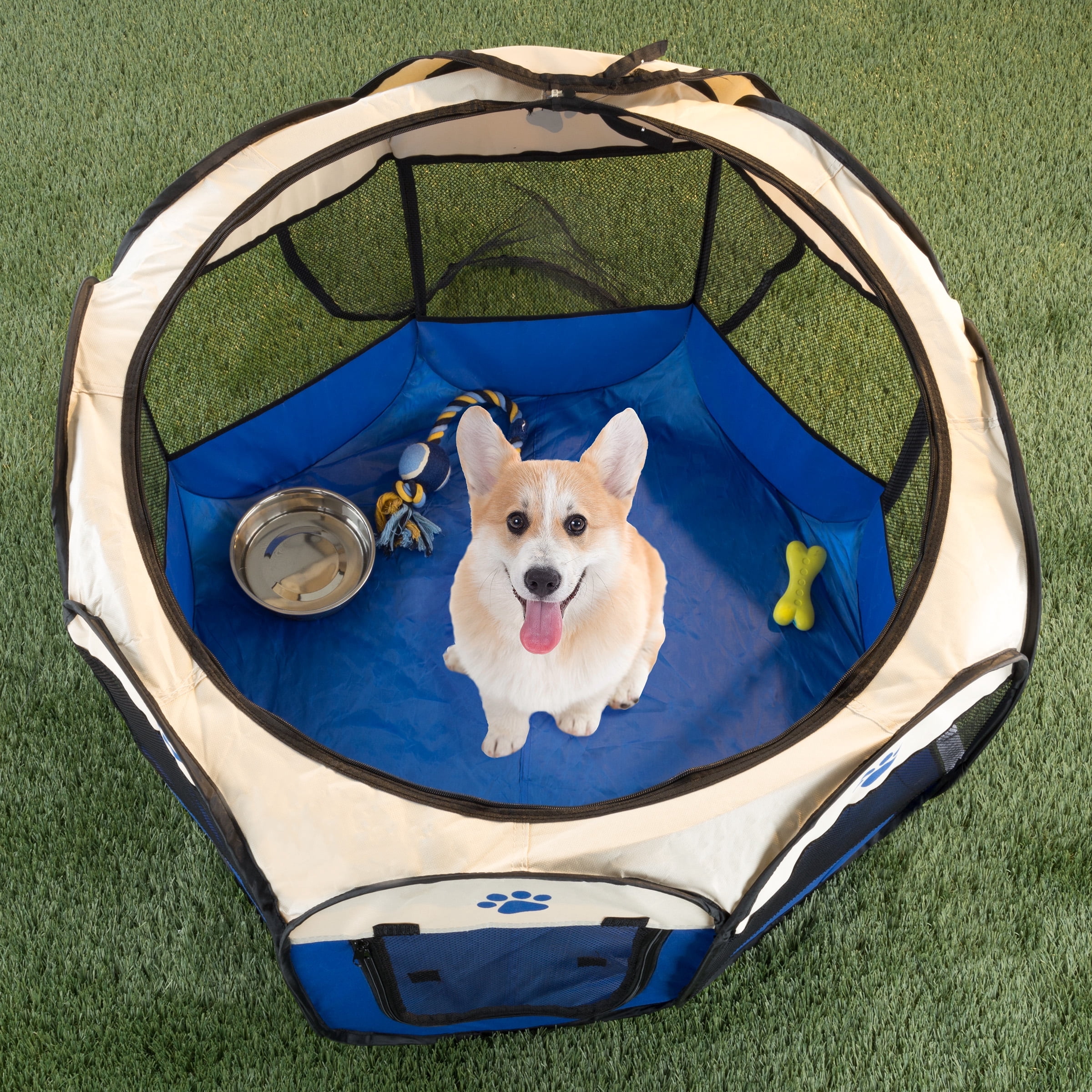Pet Playpen  31.5x22-Inch Pop-Up Dog Crate with Carrying Bag  Portable Playpen for Dogs, Cats, and Other Small Animals up to 25lb by Petmaker (Blue)