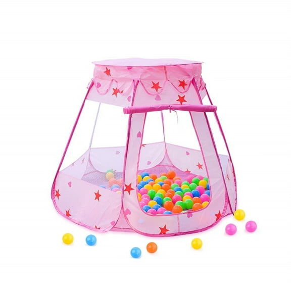 Pop Up Pink Princess Play Tent,Foldable Pretend Playhouse Ball Pit Indoor & Outdoor