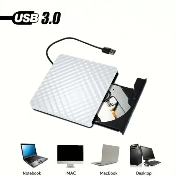 Pop-Up Portable USB 3.0 External DVD CD Optical Drive for Dell XPS XP S 13 15,2-in-1 Ultrabook Laptop Computer, DVD RW RAM CD-R Burner white Plaid