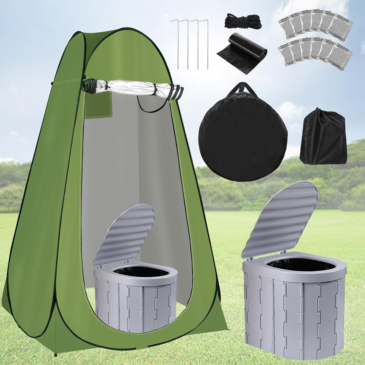 Pop Up Privacy Tent & Portable Toilet for Adults Camping, 190T Oxford Cloth Outdoor Shower Tent ...