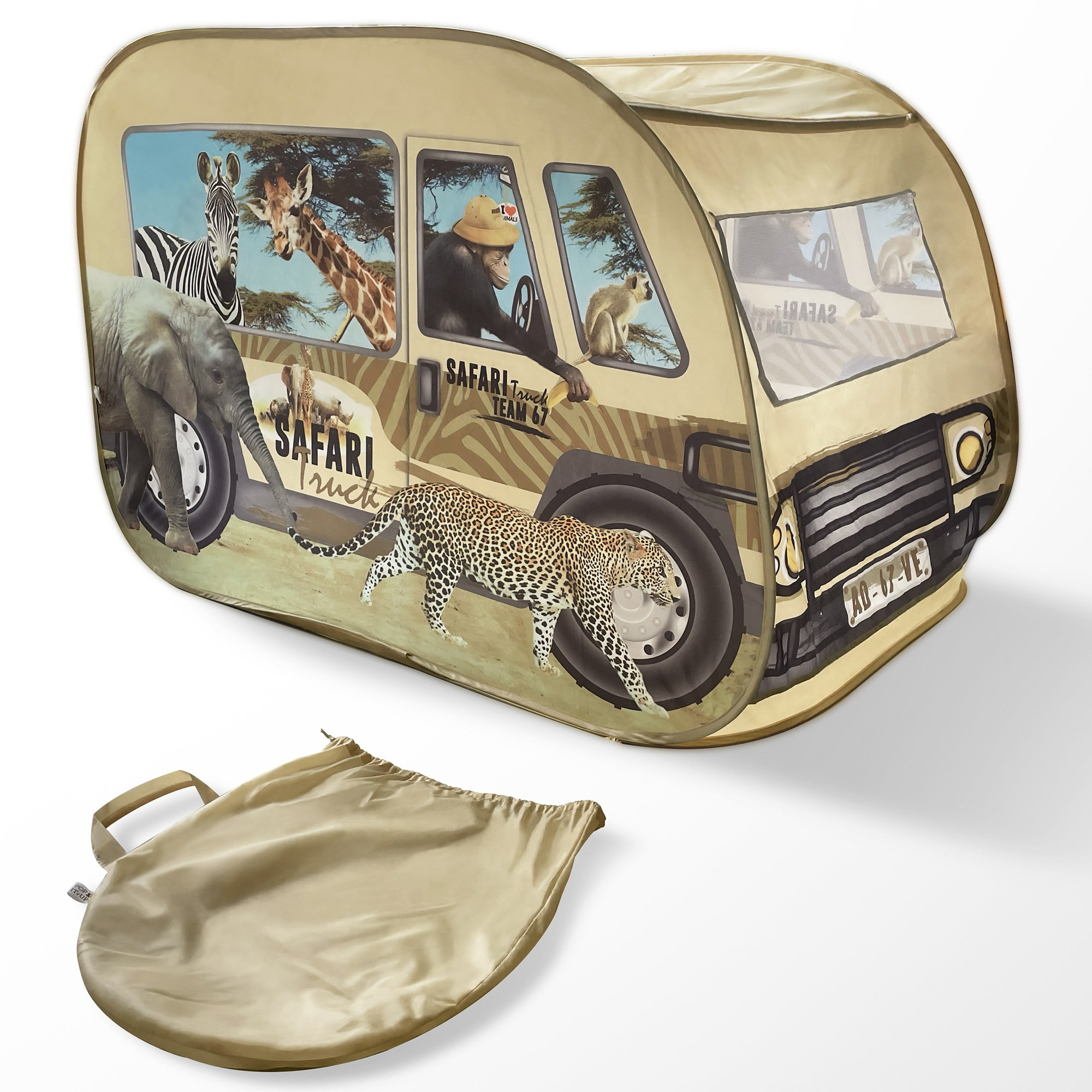 Pop It Up: Safari Truck Tent - Pop-Up Playhouse, Wildlife Animal Themed Design, Open Top, Indoor Outdoor Toy, Spacious Interior, Pretend Play, Kids 3+