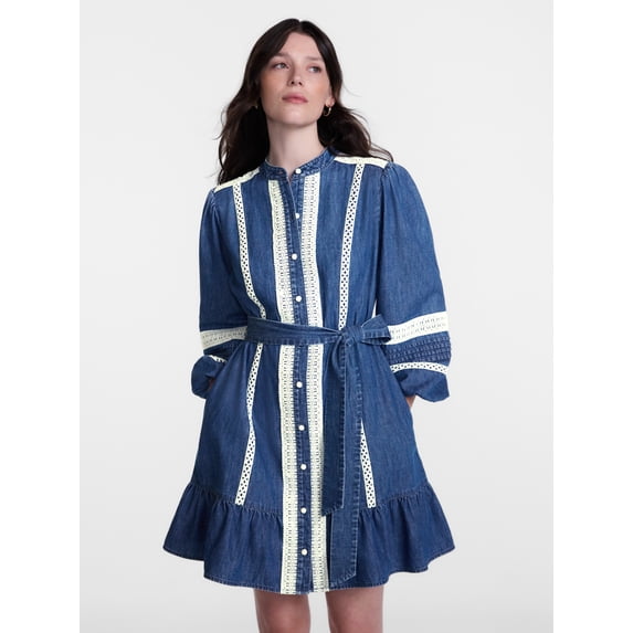 Scenario Women's and Women's Plus Button Up Eyelet Mini Dress, Sizes XXS-4X