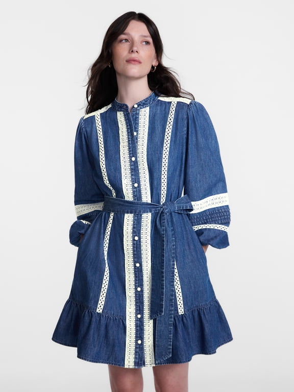 Women's and Women's Plus Button Up Eyelet Mini Dress, Sizes XXS-4X