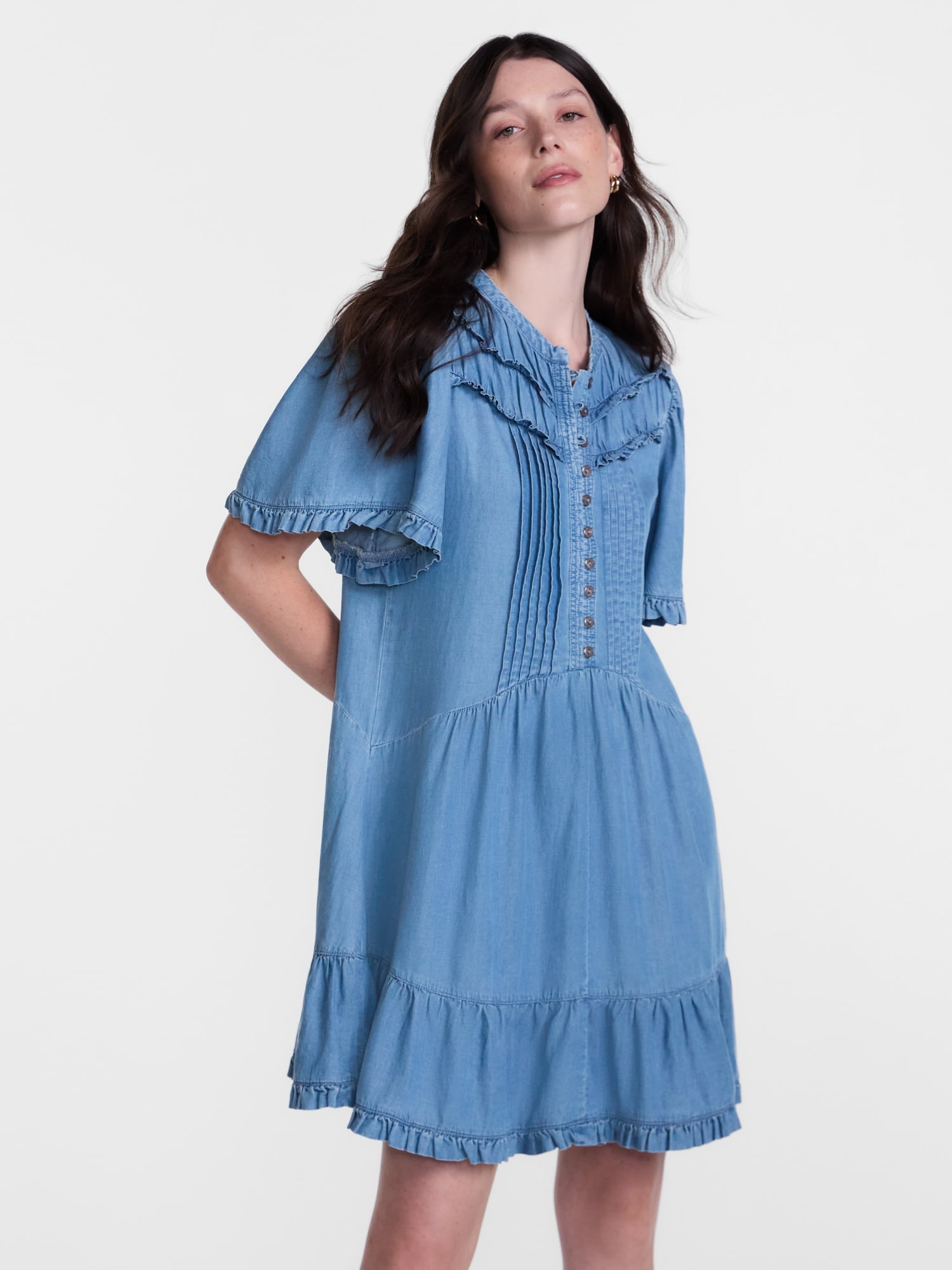 Scenario Women's and Women's Plus Flounce Hem Dress with Flutter Sleeves, Sizes XXS-4X