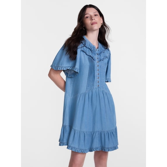 Scenario Women's and Women's Plus Flounce Hem Dress with Flutter Sleeves, Sizes XXS-4X