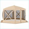 thumbnail image 1 of Pop Up Screen House Gazebo | 12' x 12' Hexagon | For BBQ, Camping, Backyard Gatherings | Beige | Polyester, 1 of 10