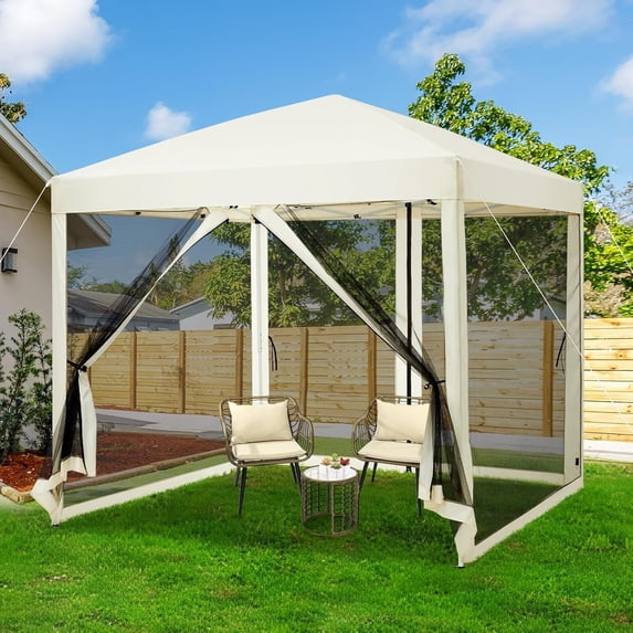 Pop-Up Screen Tent with Adjustable Height 4/6 Sided Removable Mosquito Net | Portable Outdoor Shelter for Camping, Backyard, Beach | Wheeled Carry Bag Included