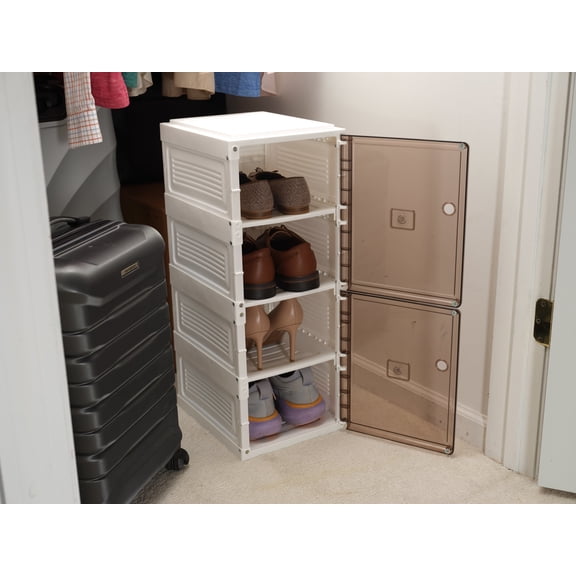 Jokari Pop-Up Shoe Shelf - 4-Compartment Collapsible Stackable Storage Unit, Holds up to 4 Pairs of Shoes, 1 Count