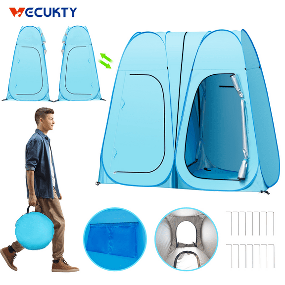 Pop Up Shower Tent, Vecukty 94.5x47.2x78.7inch Upgrade Double Privacy Tent, Porta-Potty Tent,Blue