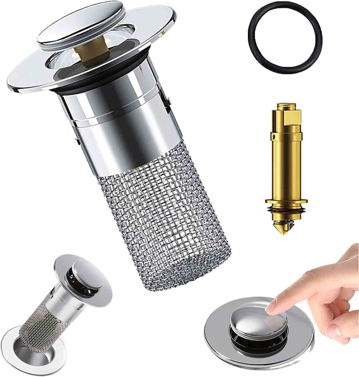 Pop Up Sink Drain Filter Bathroom Sink Filter with Removable Stainless ...