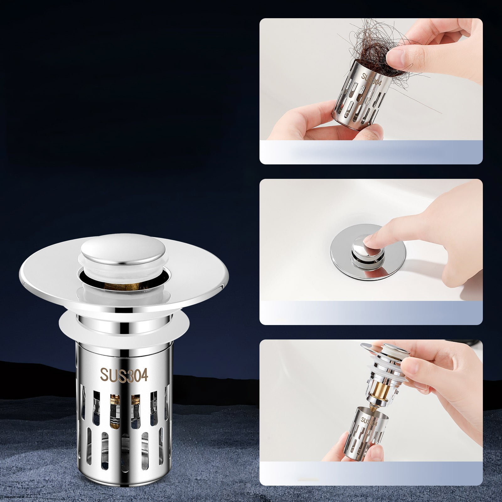 Pop Up Sink Drain Filter, Universal Bathroom Sink Stopper with ...