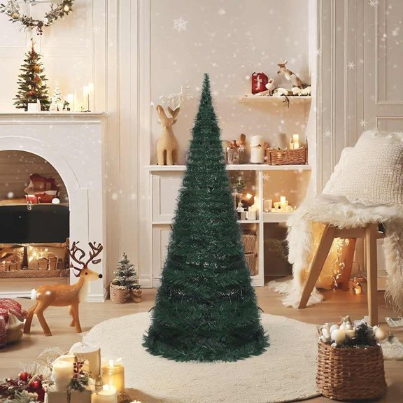 Pop-Up String Artificial Pre-Lit Christmas Tree, 5 ft Green PVC with 100 LEDs, USB Powered Indoor Outdoor Decor
