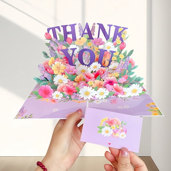 Pop Up Thank You Cards - 3D Paper Flowers Thank You Pop Up Cards with Envelope for Mom Dad Women Men Nurses Teachers Day Appreciation Gift