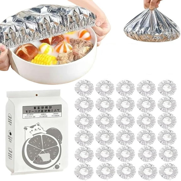 Pop-Up Tin Foil Food Insulation Cover, Reusable Aluminum Foil Heat Shield Lids, Universal Kitchen Aluminum Foils Bags for Food, Adjustable Foods Storage Covers for Any Plate or Bowl (30Pcs/BAG)