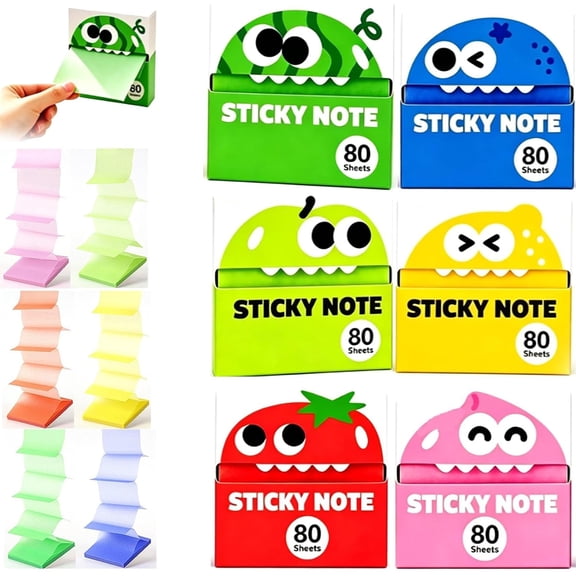 Pop Up Transparent Fruit Monster Sticky Index Tabs 80 Sheets For Office Study Useļ¼6 Boxes