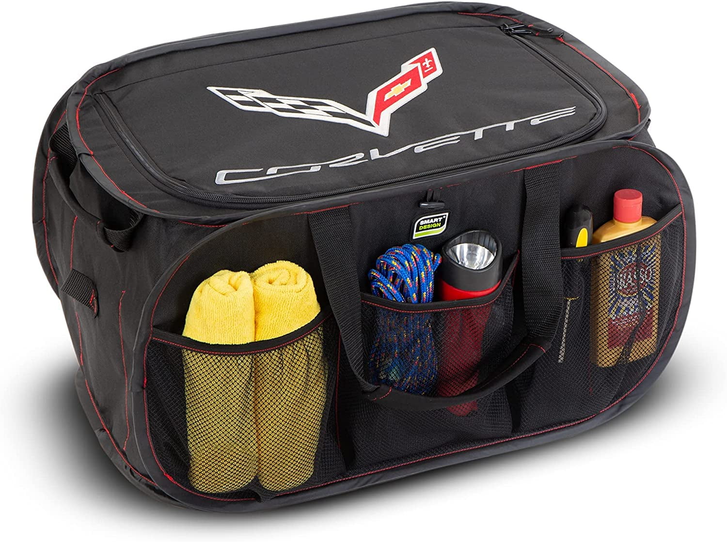 Pop Up Trunk Organizer w/ Easy Carry Handles, Side Pockets, & Zipper Top - 23 Inch - Holds 50 lbs - Corvette