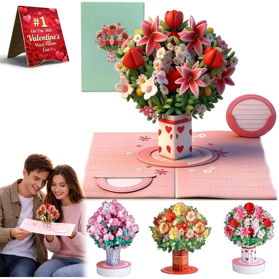 Pop-Up Wildflower Valentine’S Card, Foldable 3D Flower Bouquet Pop Up Card with Note Envelopes-Personalized Love Message & Everlasting Bloom for All Occasion, Birthday, Valentine Day