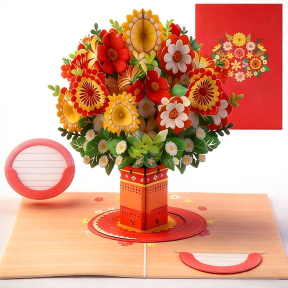 Pop-Up Wildflower Valentines Card, Forever-Blooming 3D Flower Pop-Up Card Personalized Love Message & Thank You, Recycled and Eco-Friendly,Handmade, 10 Inch Bouquet (G: B)