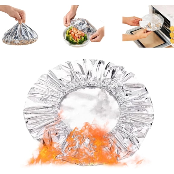 Pop-Ups Tin Foil Food Insulation Cover - 50/200pcs, Thermal and Reusable Washable, Large Aluminum Foil for Kitchen, Elastic Food Storage Covers for Various Plate Sizes and Shapes (100pcs)