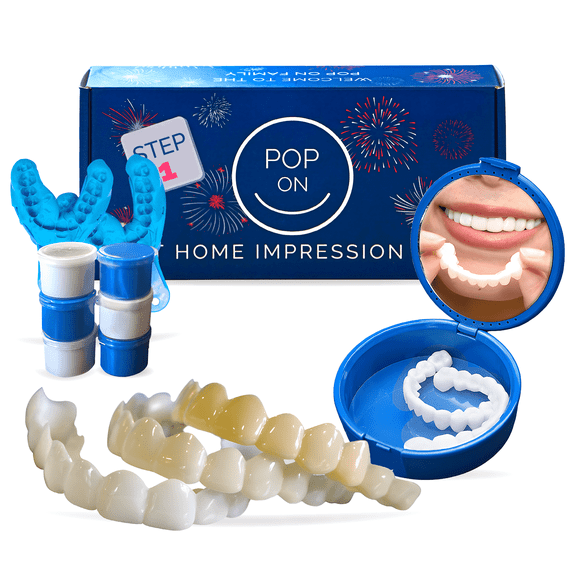 Pop On Veneers - Custom Made Removable Veneers for a Confident Smile, At Home Impression Kit Included, Covers Missing Teeth, Chips, Gaps, Stains! High-Quality Dental Material (Requires 4+ Teeth)
