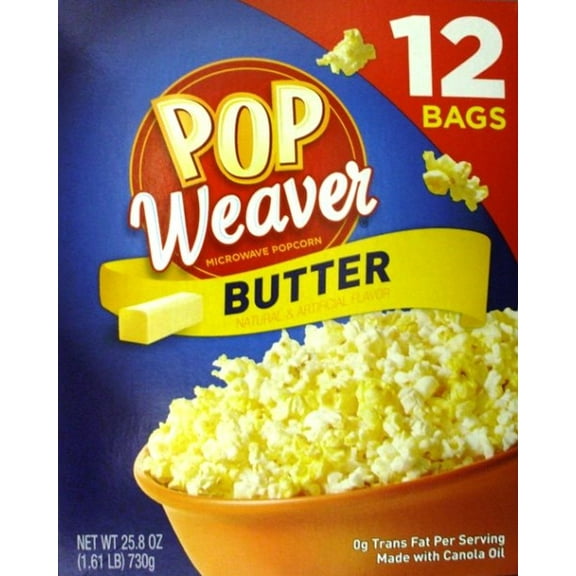 Pop Weaver Butter Microwave Popcorn 2.1 Oz, 12 Ct