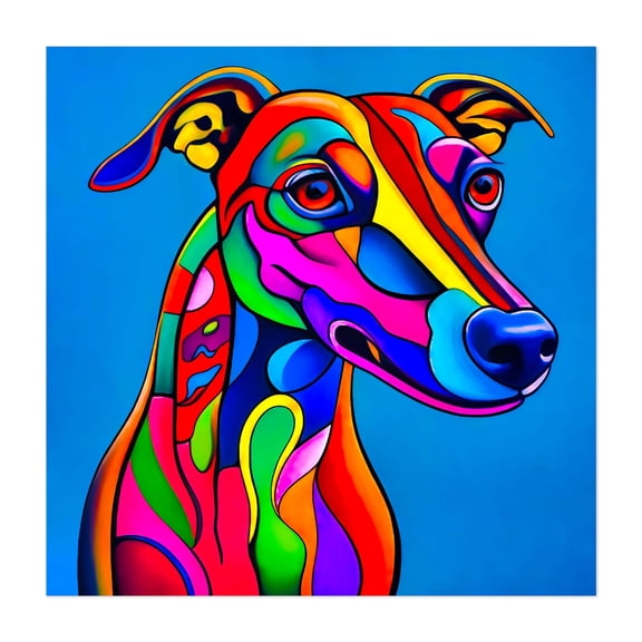 Pop art Greyhound dog - Digital Art Dog Pop Art Animal Modern Art Psychedelic Abstract Unframed Wall Art Print 32 x 32 inches