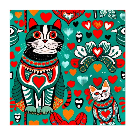 Pop art cat ukrainian style - Illustration Cat Animal Pattern Whimsical Pop Art Modern Art Unframed Wall Art Print 6 x 6 inches