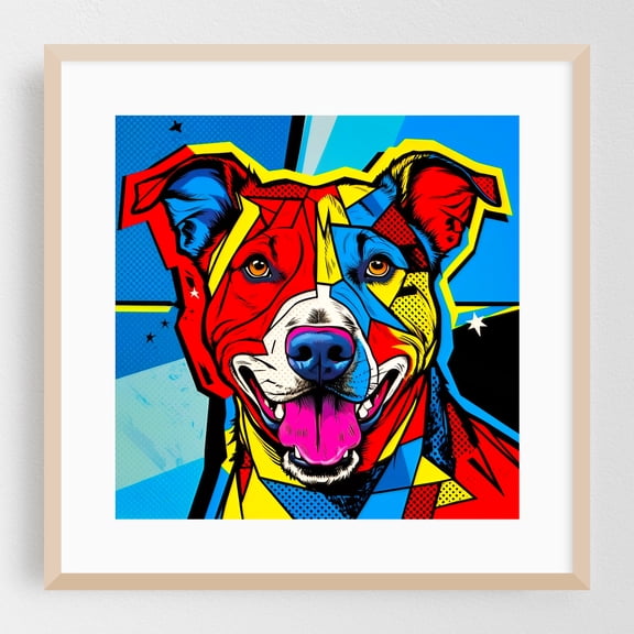 Pop art geometric line art dog - Digital Art Oak Framed Wall Art Print 12 x 12 inches