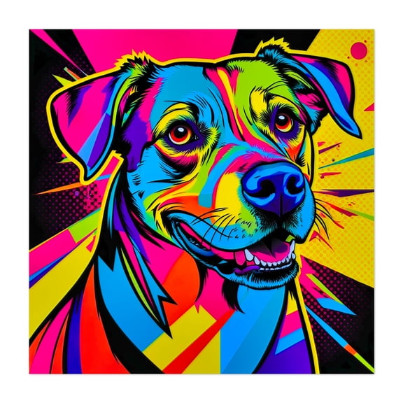 Pop art portrait of a dog - Digital Art Dog Pop Art Modern Art Psychedelic Abstract Animal Unframed Wall Art Print 6 x 6 inches