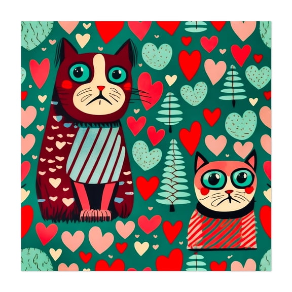 Pop art shy cats - Illustration Cat Pattern Whimsical Modern Art Humor Pop Art Unframed Wall Art Print 18 x 18 inches