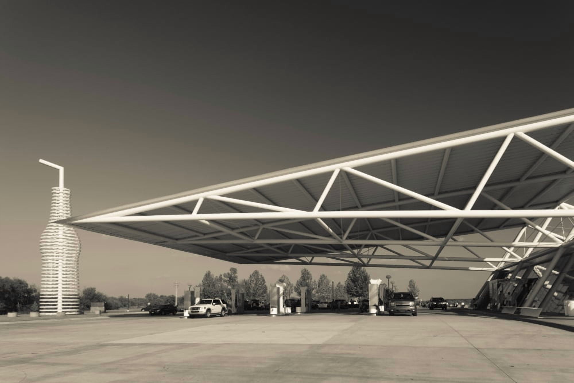 Pop bottle sculpture by toll booth on Route 66 Arcadia Oklahoma USA Canvas Art - Panoramic Images (24 x 36)