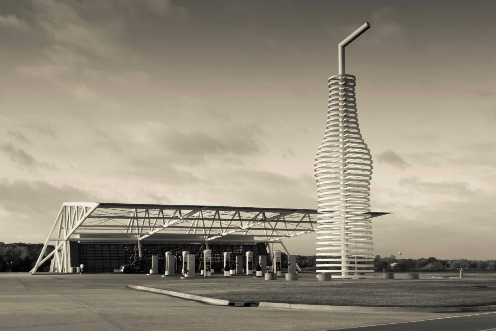 Pop bottle sculpture on Route 66 at dawn Arcadia Oklahoma County Oklahoma USA Canvas Art - Panoramic Images (18 x 24)