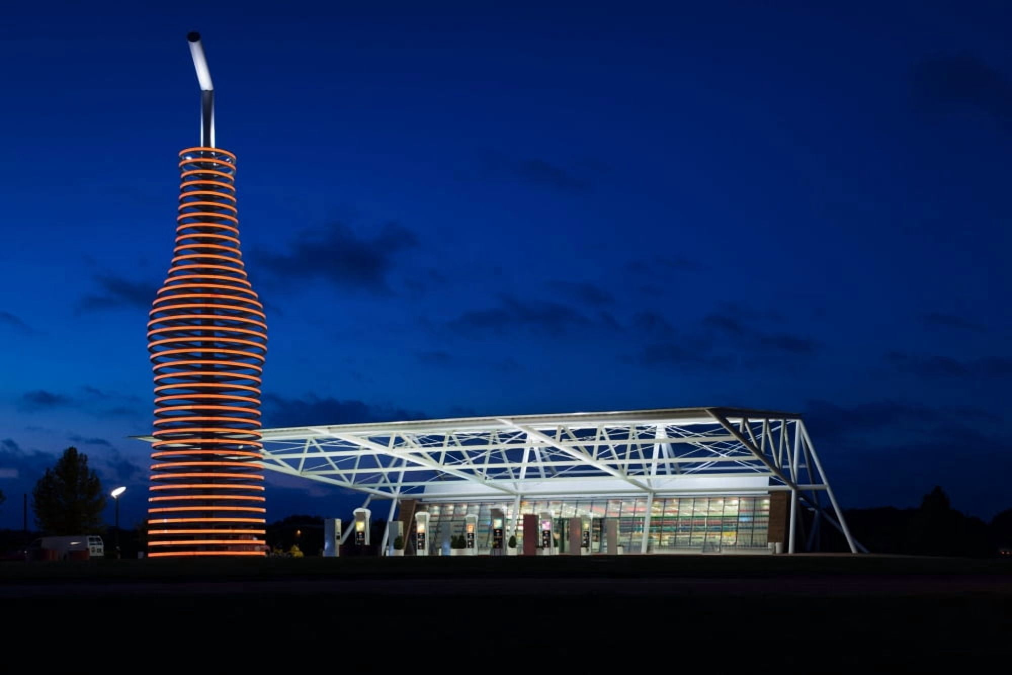 Pop bottle sculpture on Route 66 at dawn Arcadia Oklahoma County Oklahoma USA Canvas Art - Panoramic Images (24 x 36)