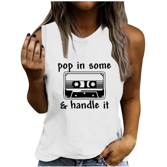 Pop in Some Handle It Tank Tops Womens Graphic Sleeveless Summer Shirts Casual Loose Fit Blouses Workout Basic Tee Top