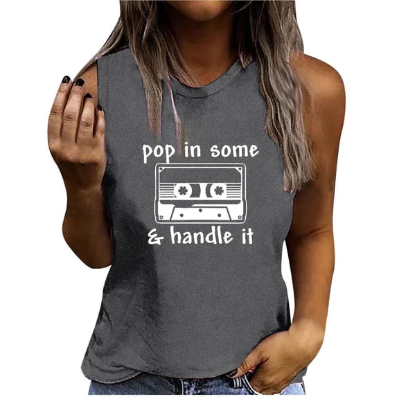 Pop in Some Handle It Tank Tops Womens Graphic Sleeveless Summer Shirts Casual Loose Fit Blouses Workout Basic Tee Top
