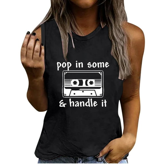 Pop in Some Handle It Tank Tops Womens Graphic Sleeveless Summer Shirts Casual Loose Fit Blouses Workout Basic Tee Top