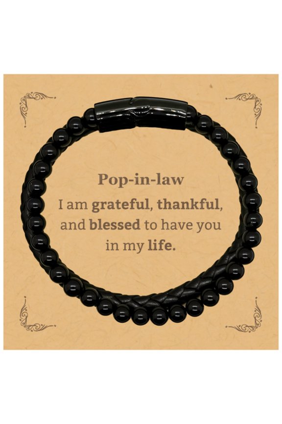 Pop-in-law Appreciation Gifts, I am grateful, thankful, and blessed, Thank You Stone Leather Bracelets for Pop-in-law, Birthday Inspiration Gifts for Pop-in-law