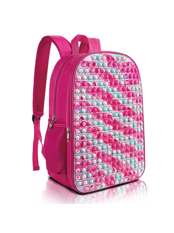 Pop it Backpack Large Fidget Toys Backpack, Decompression, Improve Focus, Silicone panels with nylon, 17.3" tie-dye pink