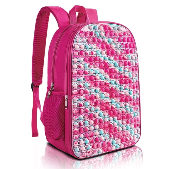 Pop it Backpack Large Fidget Toys Backpack, Decompression, Improve Focus, Silicone panels with nylon, 17.3", Pink
