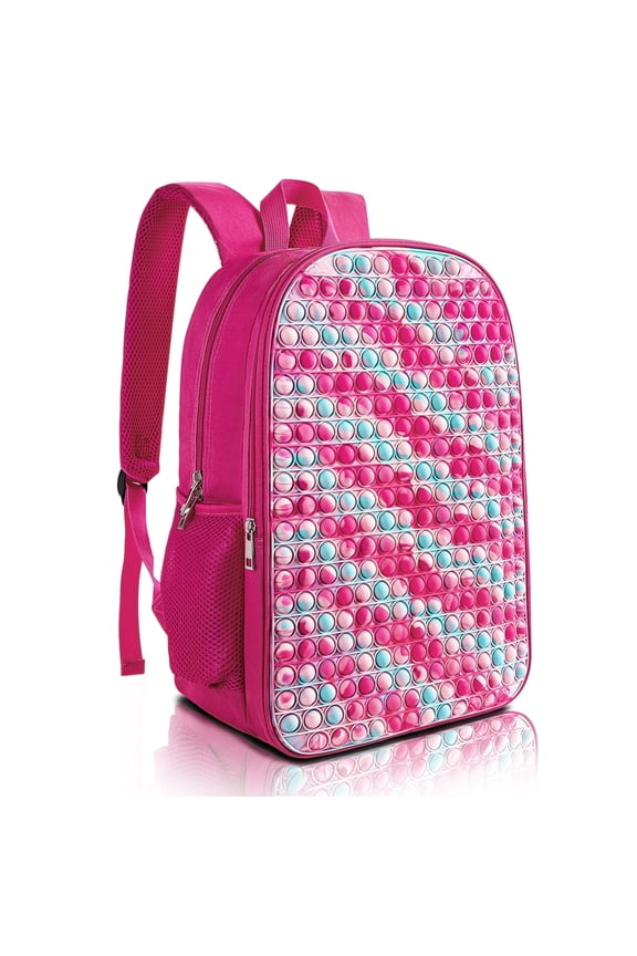 Pop it Backpack Large Fidget Toys Backpack, Decompression, Improve Focus, Silicone panels with nylon, 17.3", Pink