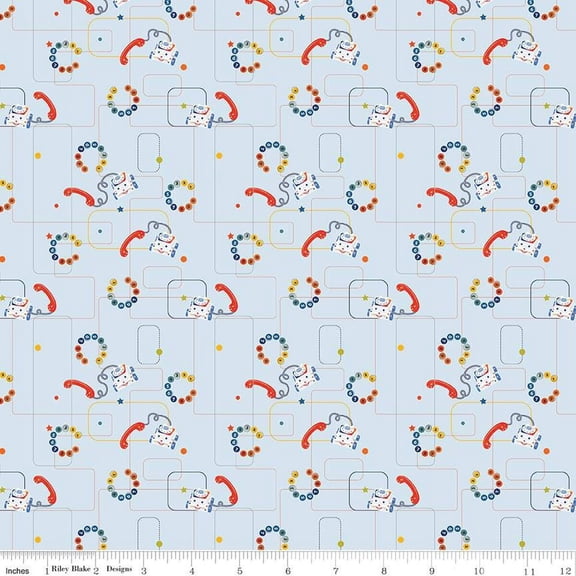 Pop 'n Play Phones Sky Cotton Fabric (1 Yard)
