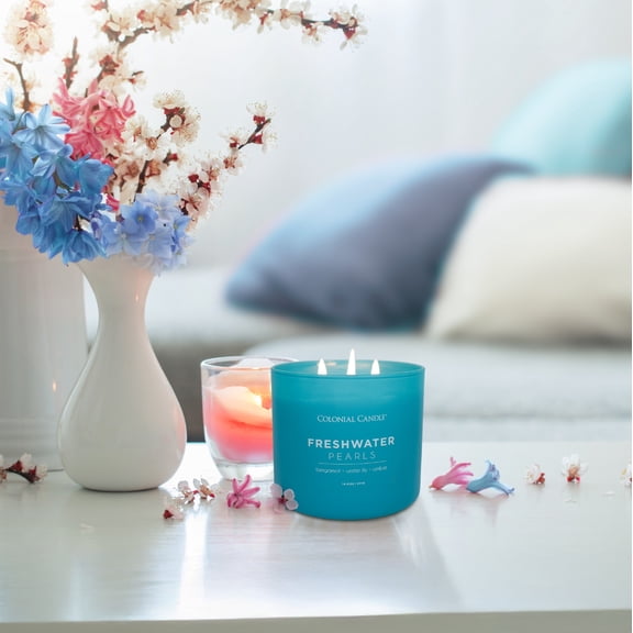 Pop of Color Freshwater Pearls Scented Jar Candle, 3 Wick, 14.5 oz, 60 Hours Burn, Fresh