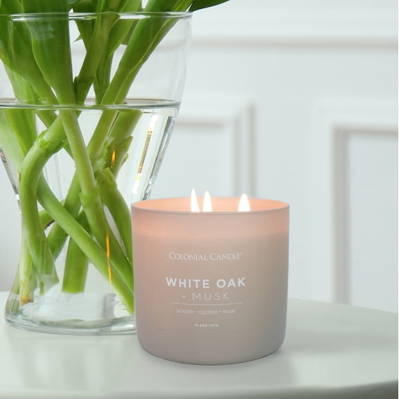Pop of Color White Oak & Musk Scented Jar Candle, 3 Wick, 14.5 oz, 60 Hours Burn, Woody & Earthy