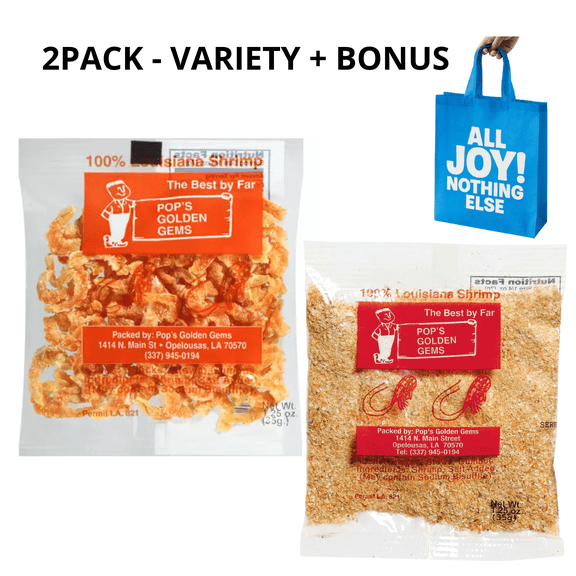 Pop's Golden Gems 100% Louisiana Dried Shrimp Variety Pack, 2 x 1.25 oz + BONUS