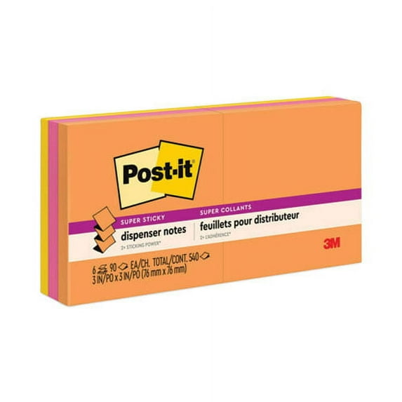 Pop-up 3 x 3 Note Refill, 3" x 3", Energy Boost Collection Colors, 90 Sheets/Pad, 6 Pads/Pack | Bundle of 10 Packs