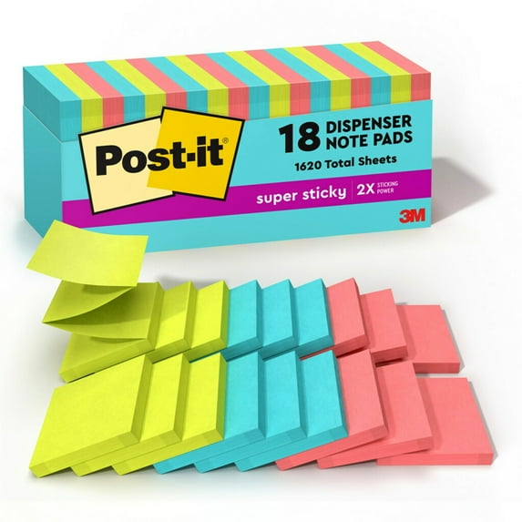 Post-it Super Sticky Pop Up Notes, 3 in x 3 in, 18 Pads, 90 Sheets/Pad, 2x the Sticking Power, Back to School Supplies f