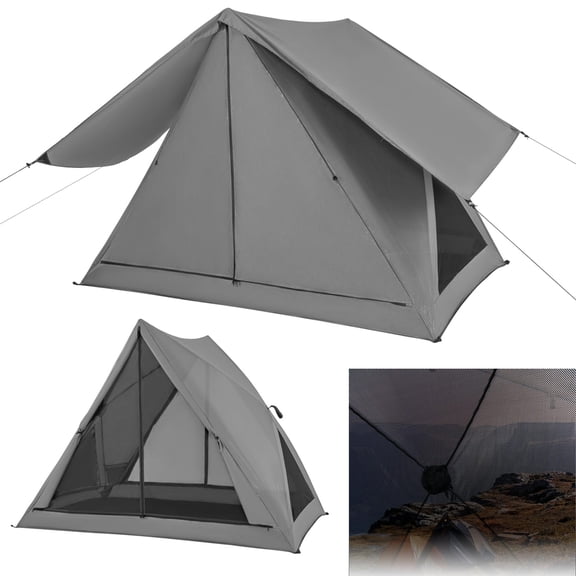 Pop-up Camping Tent, 2 - 3 Person Portable Tent for Backpacking, Hiking, Outdoor Family Camping, 360 One - Way See - Through, Waterproof, Windproof 4 - Season Shelter with Carry Bag, Rainfly, Grey